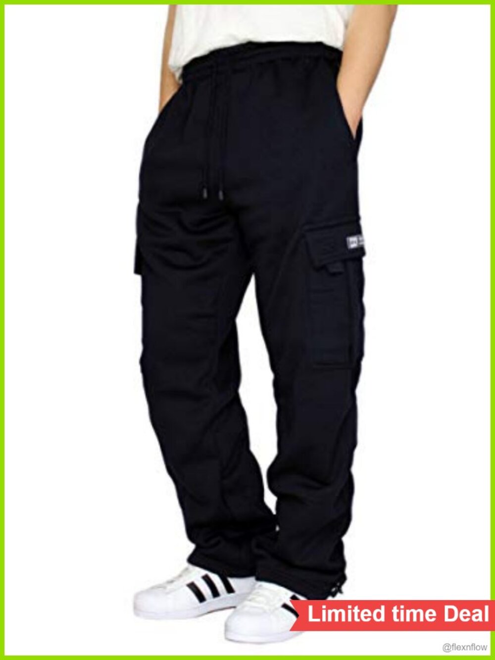 Heavyweight Fleece Cargo Sweatpants Drawstring Waist Cuffed Casual
